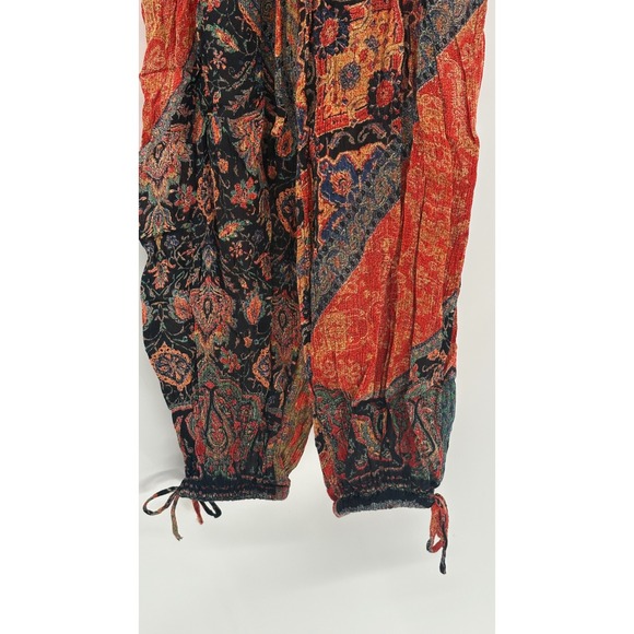 Free People Pants Begonia Women XS Harem Balloon Boho Paisley Black Orange - Picture 10 of 14
